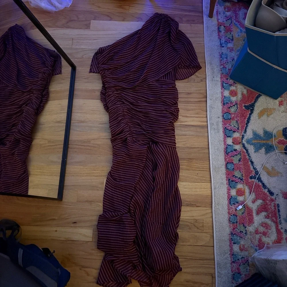 ASOS One-Shoulder Striped Burgundy Dress - Picture 2 of 2